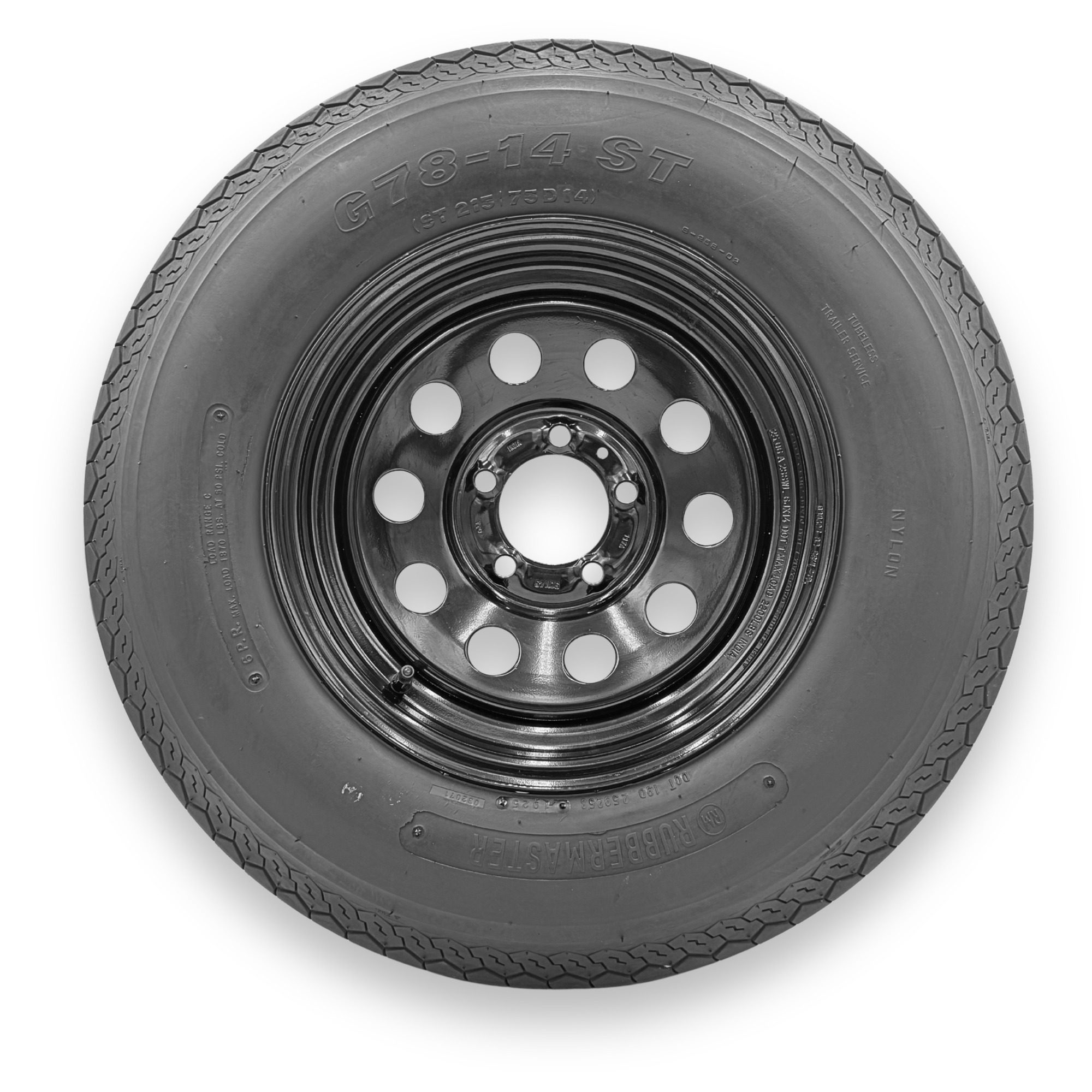 Rubbermaster F78-15 (ST205/75D15) 6 Ply TL Highway Rib Tire on a 5 on 4.5 Bolt Black Modular Wheel